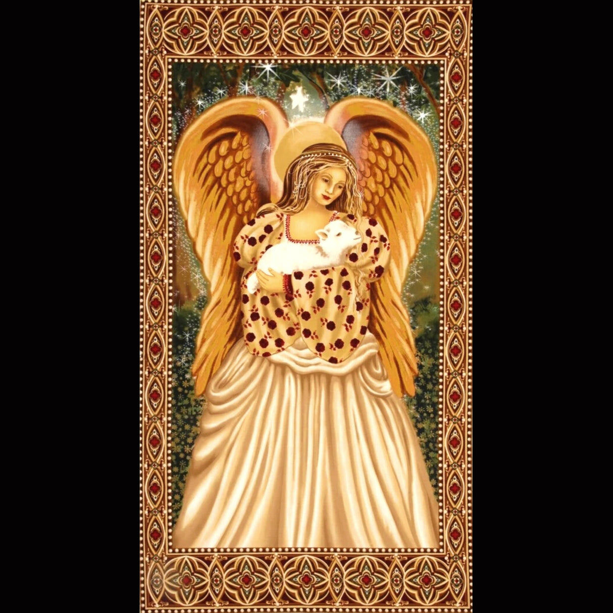 Golden Angel fabric panel with Lamb Quilting Cotton Fabric Panel Michael Miller CX4648