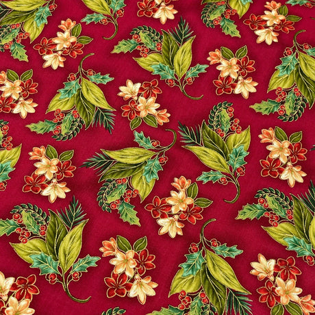 Christmas Splendor fabric Holly floral Cotton Quilting fabric Henry Glass HG9992