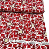 Snowflakes Fabric Christmas Splendor Medallions Gold accents, Red, White Cotton Quilting fabric Henry Glass HG8320M-44