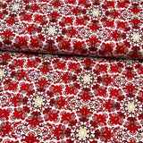 Snowflakes Fabric Christmas Splendor Medallions Gold accents, Red, White Cotton Quilting fabric Henry Glass HG8320M-44