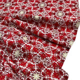 Snowflakes Fabric Christmas Splendor Medallions Gold accents, Red, White Cotton Quilting fabric Henry Glass HG8320M-44