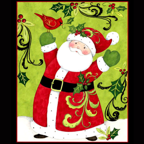 Swirl Santa Fabric Panel Red Cardinal Cotton Quilting fabric Springs Creative 64460