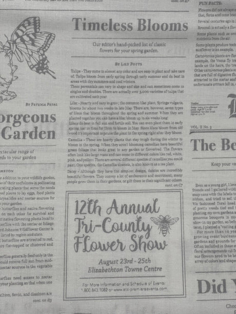 Vintage Newspaper fabric Mist Newsprint Bloomin Times Quilting Cotton fabric DC7820-Mist