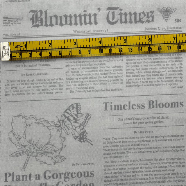 Vintage Newspaper fabric Mist Newsprint Bloomin Times Quilting Cotton fabric DC7820-Mist