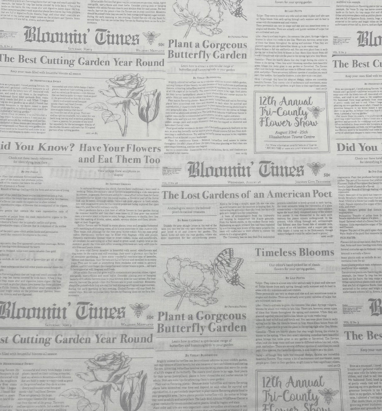 Vintage Newspaper fabric Mist Newsprint Bloomin Times Quilting Cotton fabric DC7820-Mist