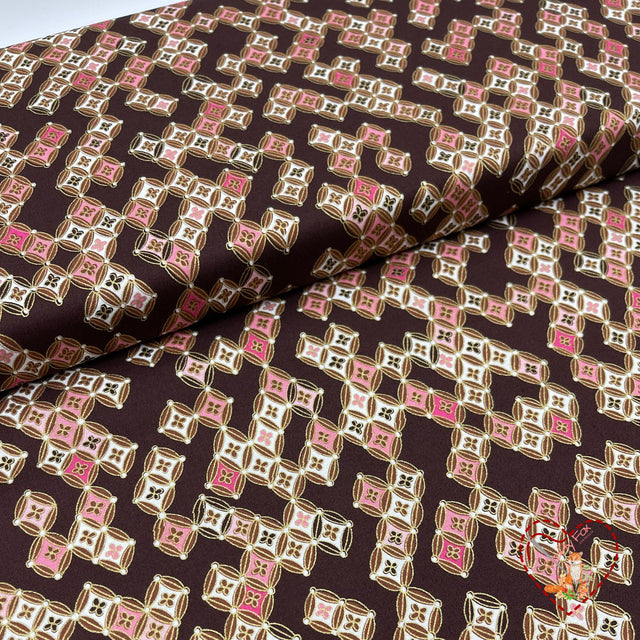 Sakura Japanese fabric by Greta Lynn, Diamonds, Geisha, Cotton Quilting fabric Benartex BT6277.77