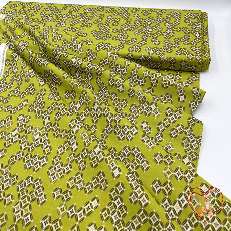 Sakura Japanese fabric, Lime green Diamonds, Geisha, Cotton Quilting fabric Benartex BT6277.44