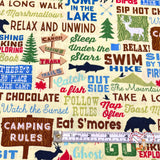 Camping Words, Text words, Rare fabric, OOP, Cotton Quilting Fabric, Timeless Treasures TT-C4944 FunStraw
