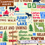 Camping Words, Text words, Rare fabric, OOP, Cotton Quilting Fabric, Timeless Treasures TT-C4944 FunStraw