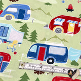 Vintage Campers, Travel trailers, Camping Vehicles, Caravans, Quilting, Cotton fabric TT-C4943Green