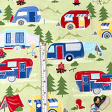 Vintage Campers, Travel trailers, Camping Vehicles, Caravans, Quilting, Cotton fabric TT-C4943Green