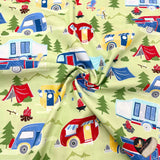 Vintage Campers, Travel trailers, Camping Vehicles, Caravans, Quilting, Cotton fabric TT-C4943Green