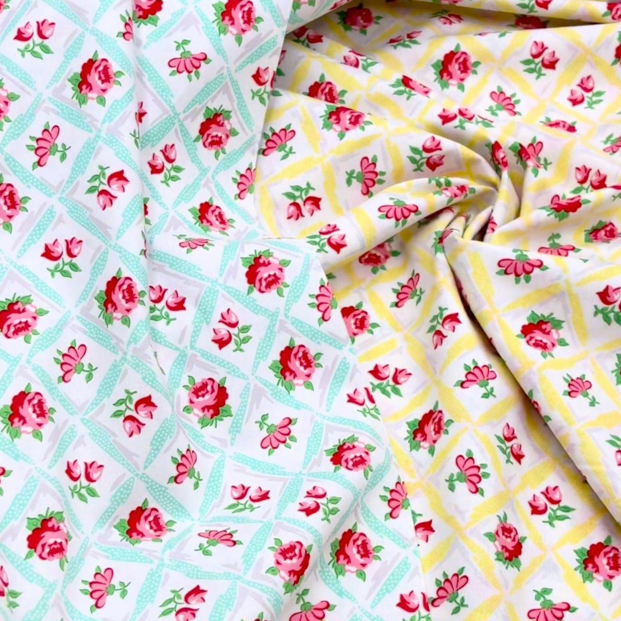 Annette, Retro floral fabric, Aqua, Seafood, Sunshine Cotton Quilting, OOP, Michael Miller fabric MM-CX6853