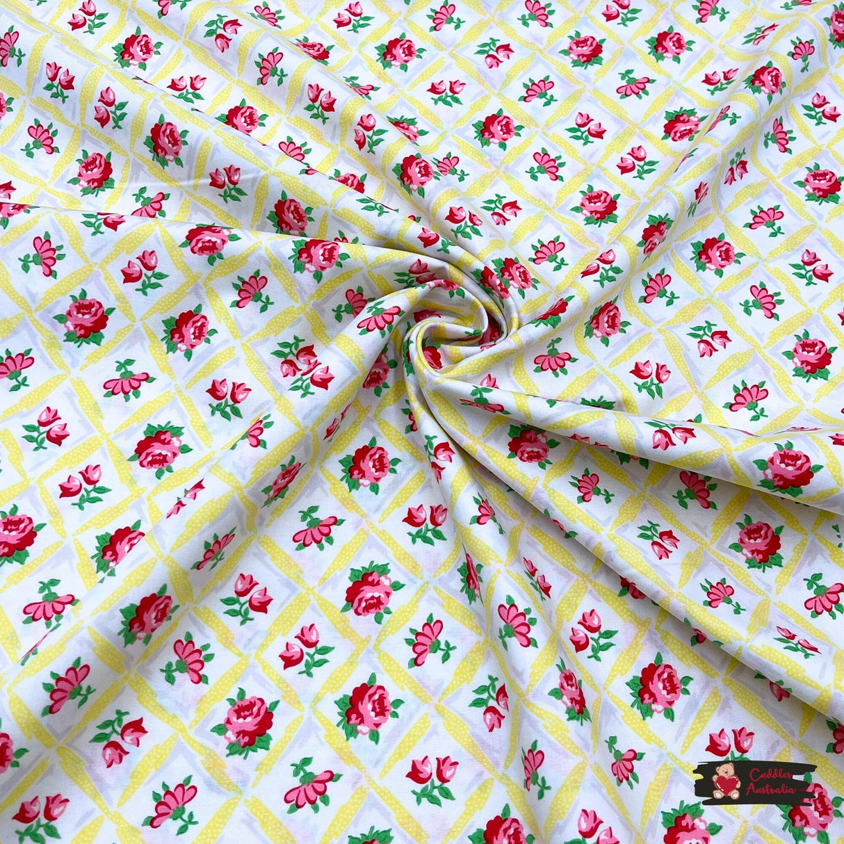 Annette, Retro floral fabric, Aqua, Seafood, Sunshine Cotton Quilting, OOP, Michael Miller fabric MM-CX6853