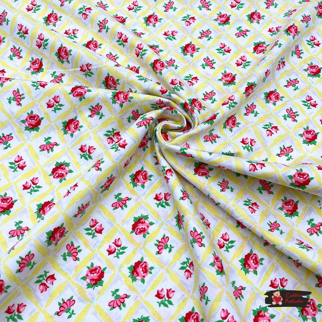 Annette, Retro floral fabric, Aqua, Seafood, Sunshine Cotton Quilting, OOP, Michael Miller fabric MM-CX6853