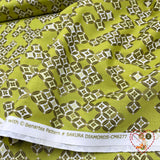 Sakura Japanese fabric, Lime green Diamonds, Geisha, Cotton Quilting fabric Benartex BT6277.44