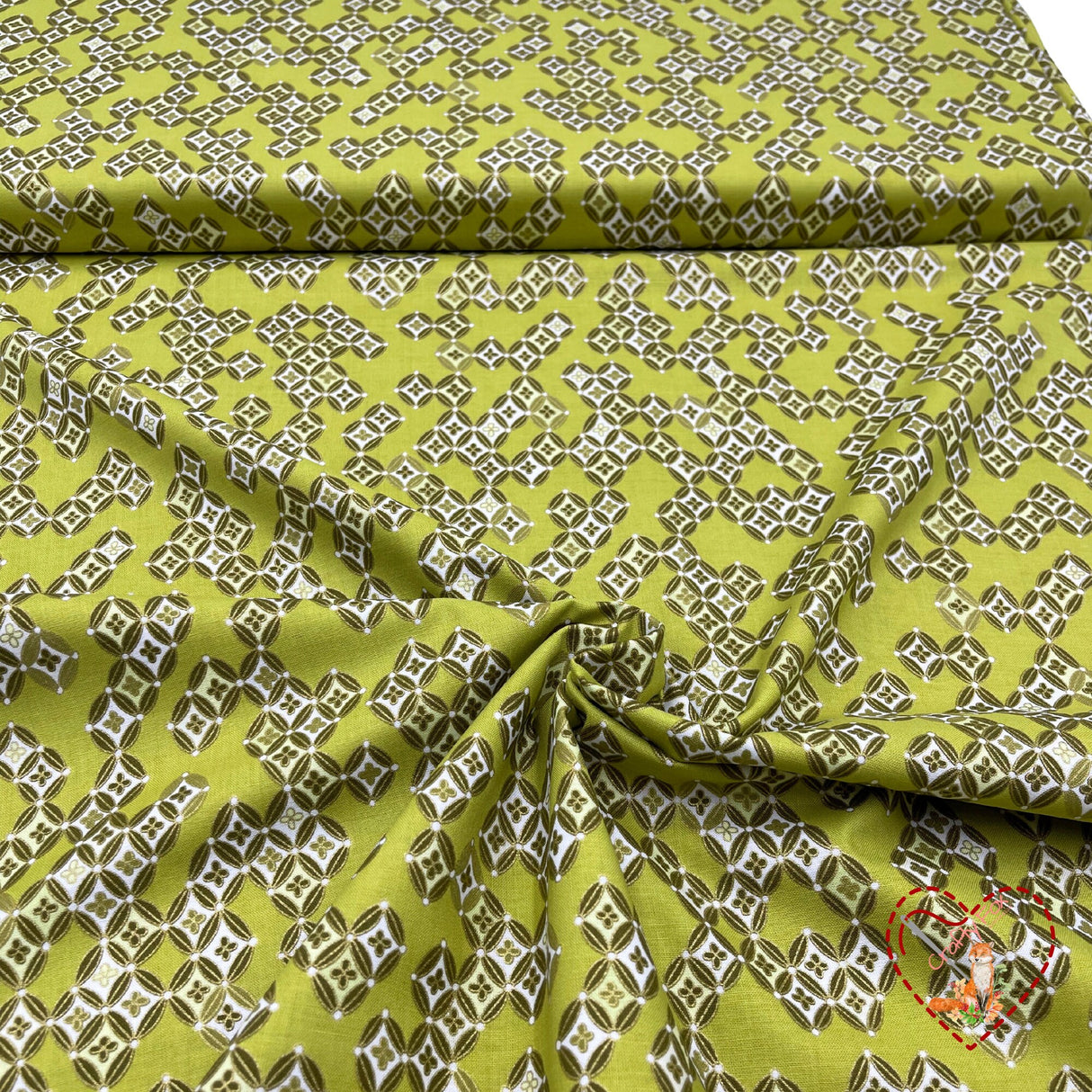 Sakura Japanese fabric, Lime green Diamonds, Geisha, Cotton Quilting fabric Benartex BT6277.44