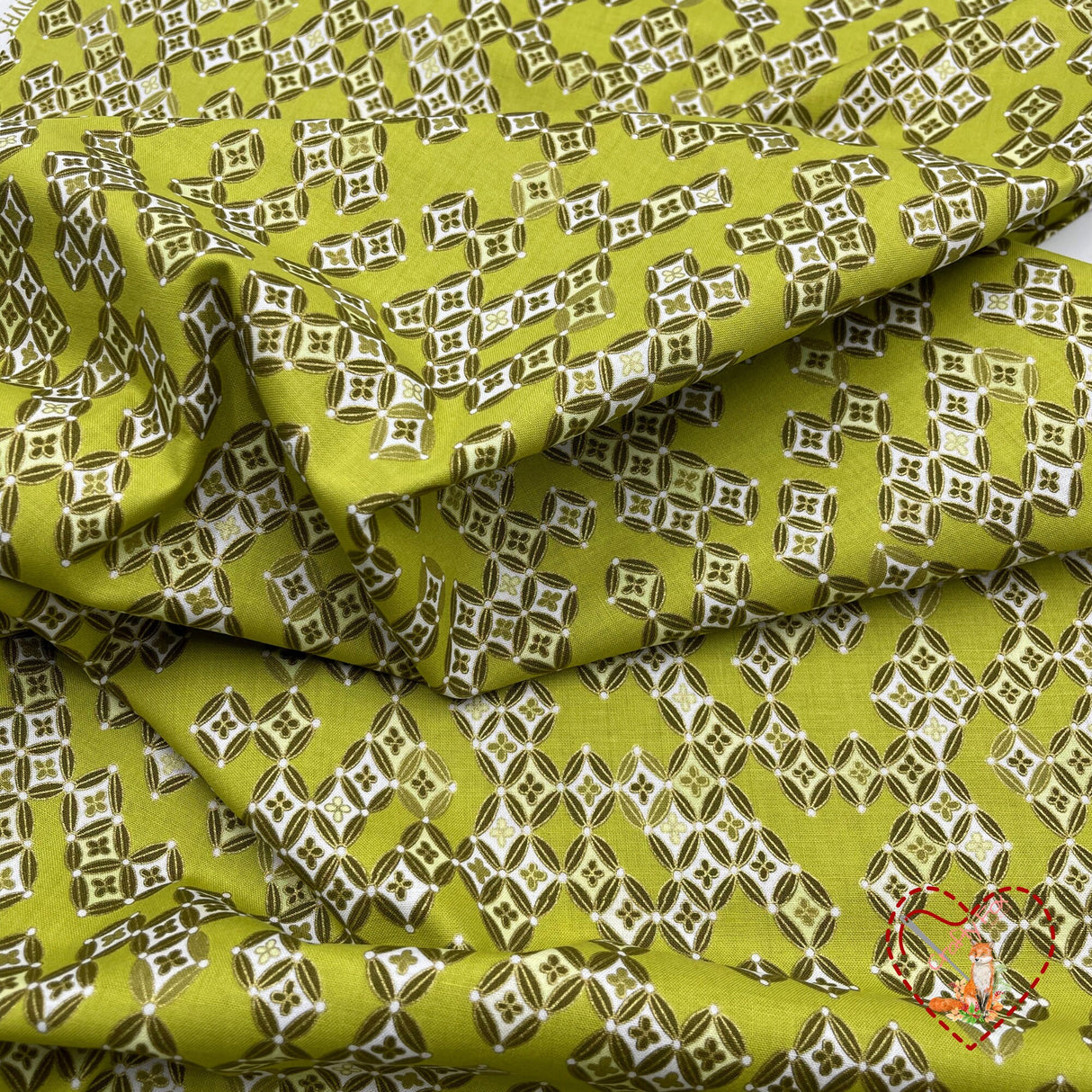 Sakura Japanese fabric, Lime green Diamonds, Geisha, Cotton Quilting fabric Benartex BT6277.44