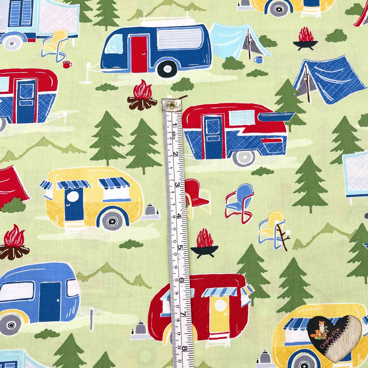 Vintage Campers, Travel trailers, Camping Vehicles, Caravans, Quilting, Cotton fabric TT-C4943Green