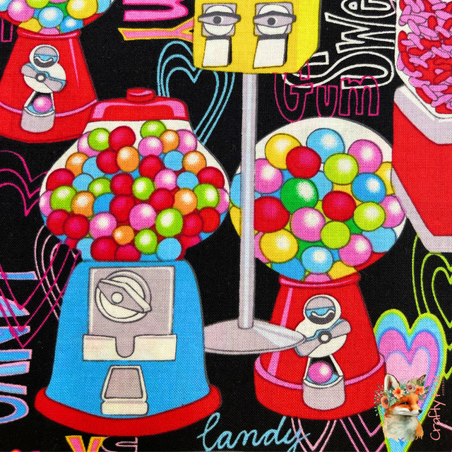 Candy Machines, Sweets, Bubblegum fabric, Quilting Cotton Fabrics, Timeless Treasures TT-9272.Fun