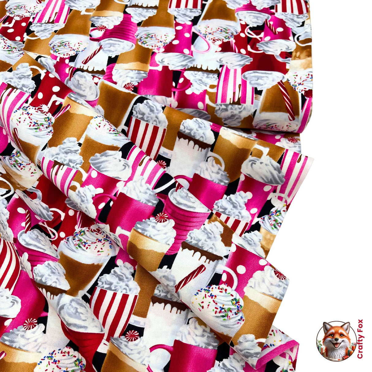 Milkshakes, Hot Chocolate, whipped cream fabric, Quilting Cotton Fabrics, Timeless Treasures TT-C9621.Food