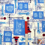 Red tape measure showing size of Truck in Under Construction fabric by Benartex Kanvas BT05891.09