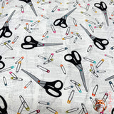 Sew! Sew! Sewing Kit, Black on White, Cotton fabric, Scissors, Benartex BT8475.09