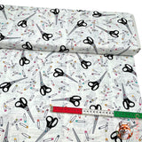 Sew! Sew! Sewing Kit, Black on White, Cotton fabric, Scissors, Benartex BT8475.09