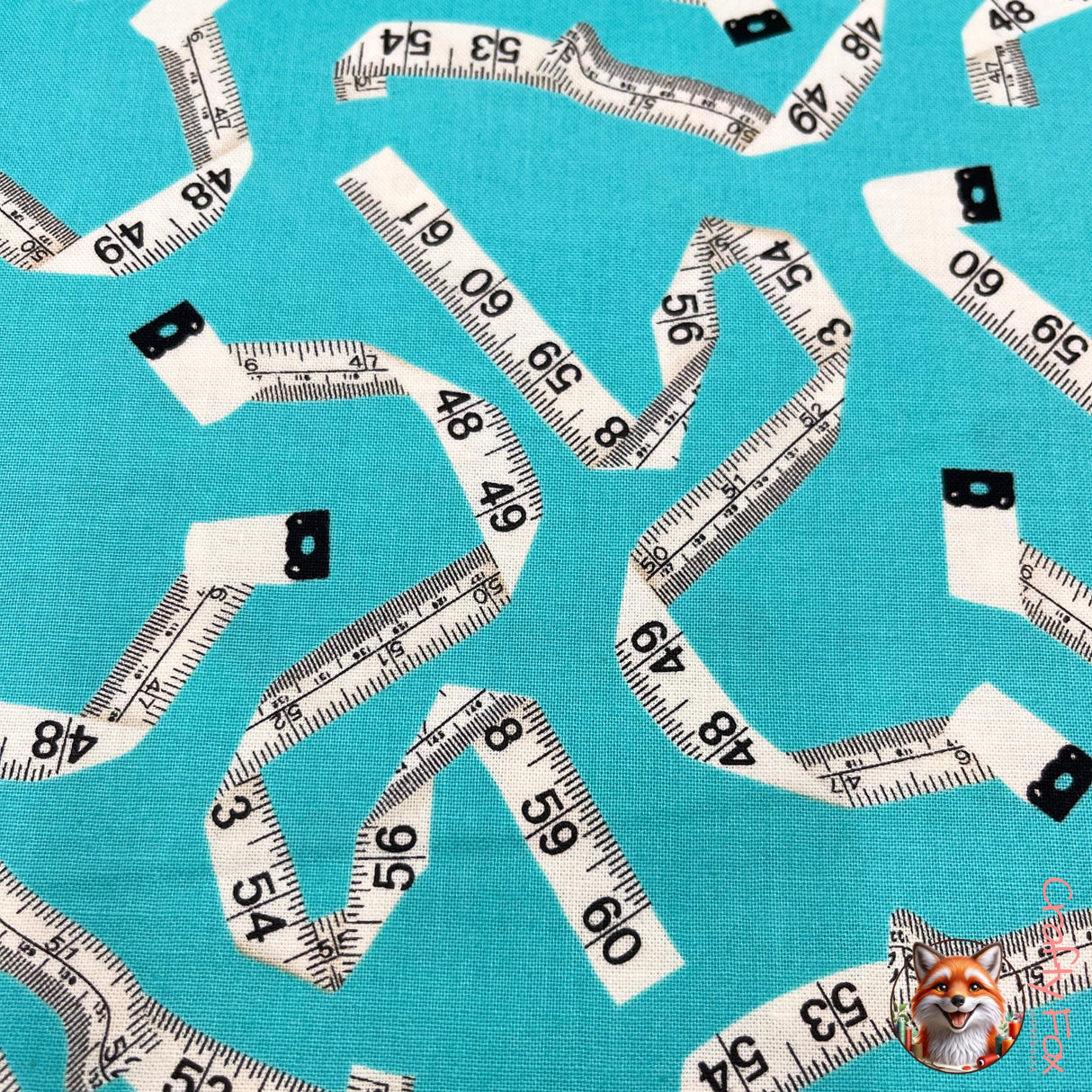 Overall of Sew! Sew! fabric, TapeMeasures on Cotton fabric, Benartex BT8467.84