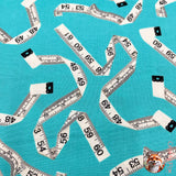 Overall of Sew! Sew! fabric, TapeMeasures on Cotton fabric, Benartex BT8467.84
