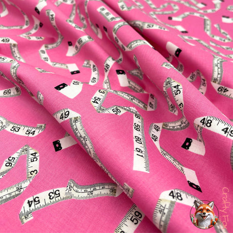 Sew! Sew! fabric, TapeMeasures on a Pink background, Cotton fabric, Benartex - BT8467.22