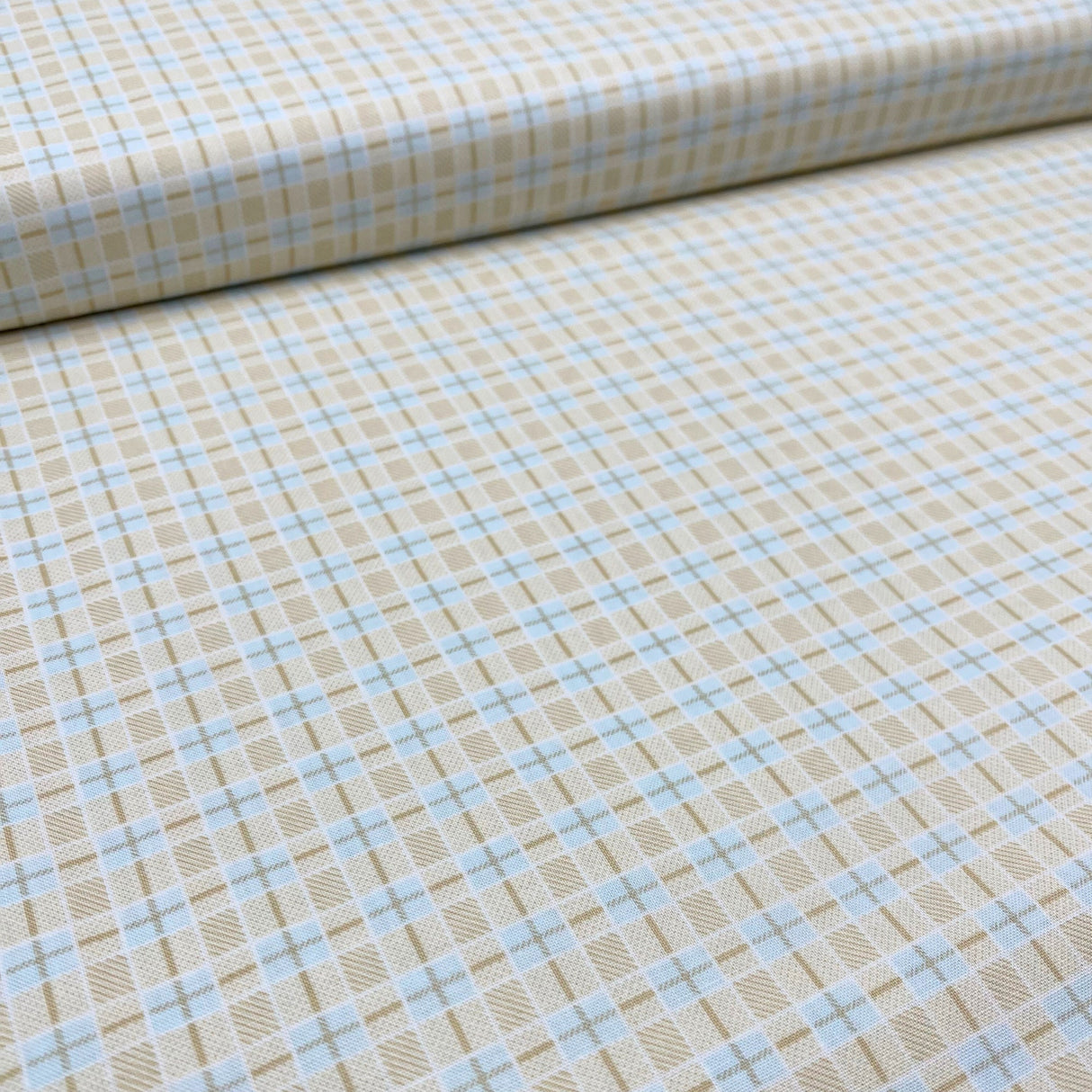 Peaceful Garden Lattice Fabric in Taupe & Blue by Mary Jane Carey | Henry Glass Quilting Fabric