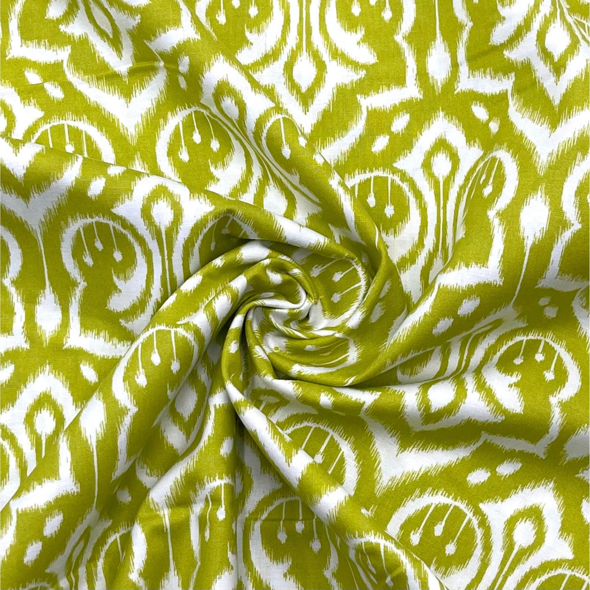 Ikat Damask Fabric, Cotton Quilting, green leaf by Michael Miller MM-PS6450/Leaf
