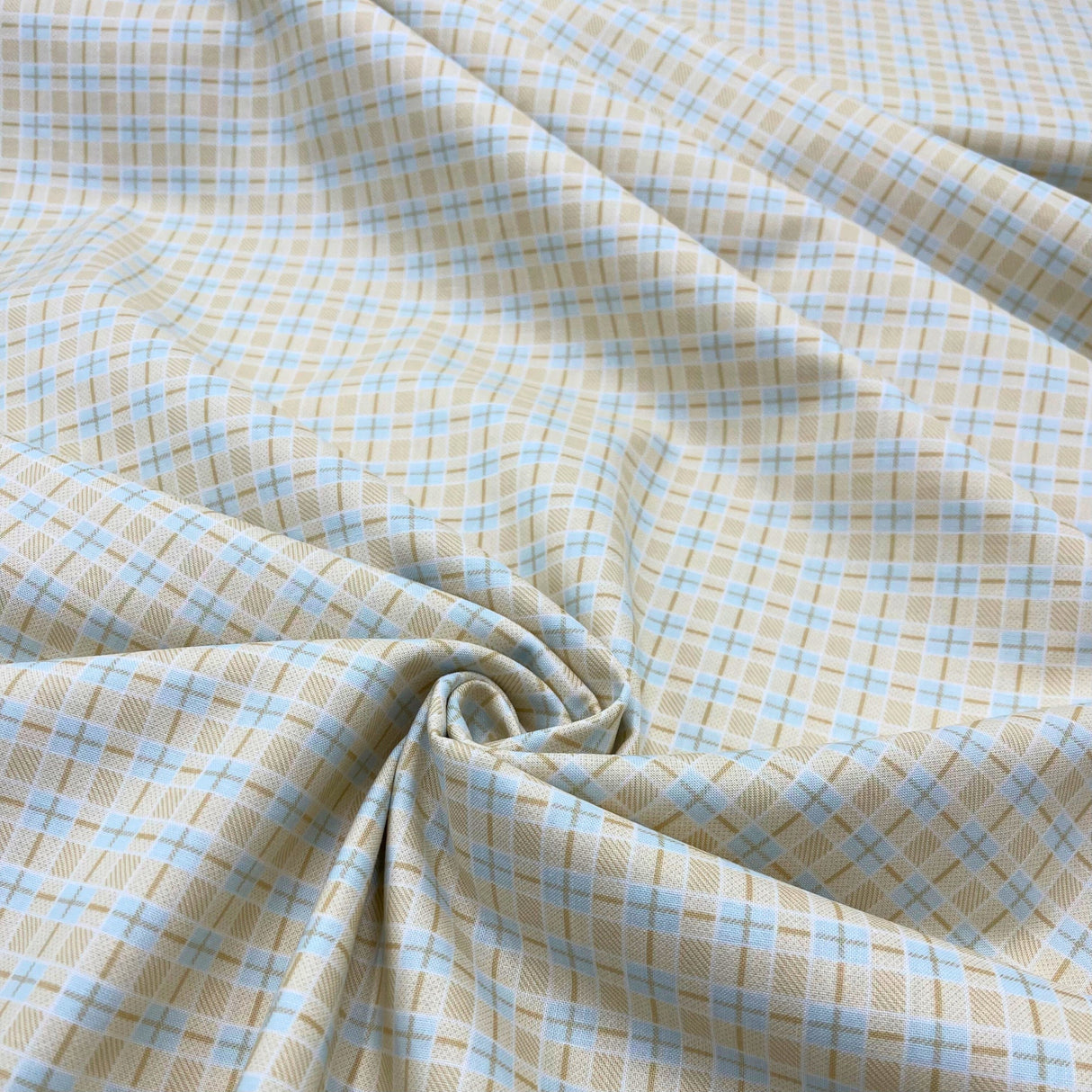 Peaceful Garden Lattice Fabric in Taupe & Blue by Mary Jane Carey | Henry Glass Quilting Fabric