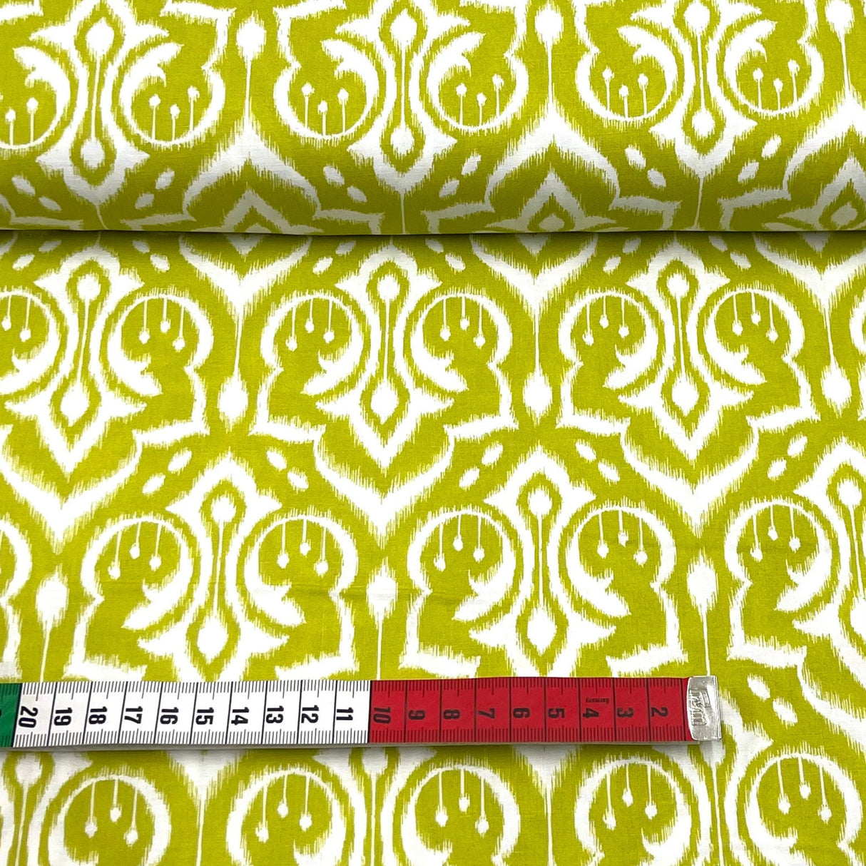 Ikat Damask Fabric, Cotton Quilting, green leaf by Michael Miller MM-PS6450/Leaf