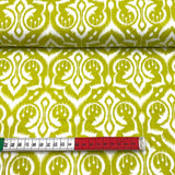 Ikat Damask Fabric, Cotton Quilting, green leaf by Michael Miller MM-PS6450/Leaf