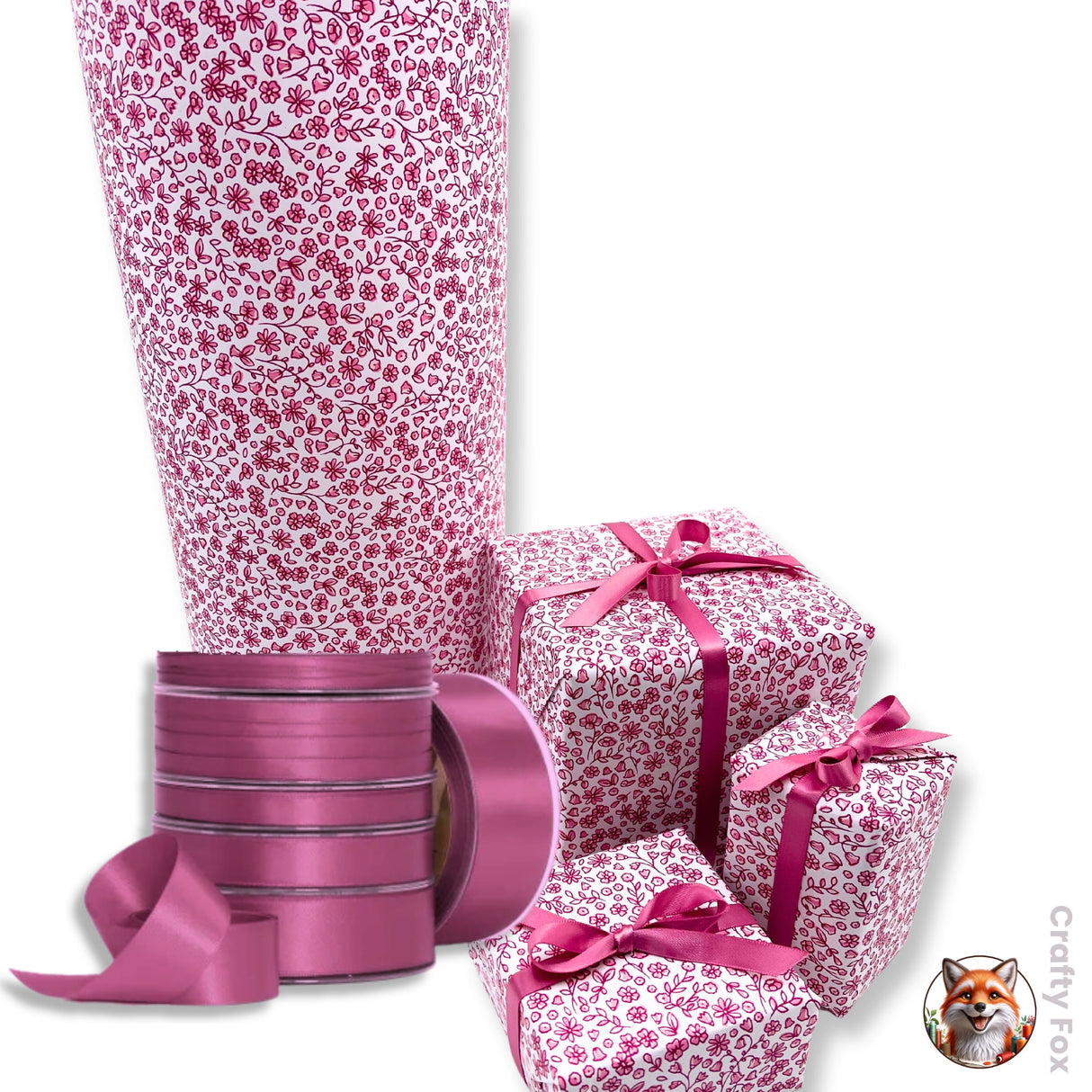 Pink Posy Floral Gift Wrapping Paper Cottagecore Valentines Gift paper - Elegant 80gsm Wrap Solutions