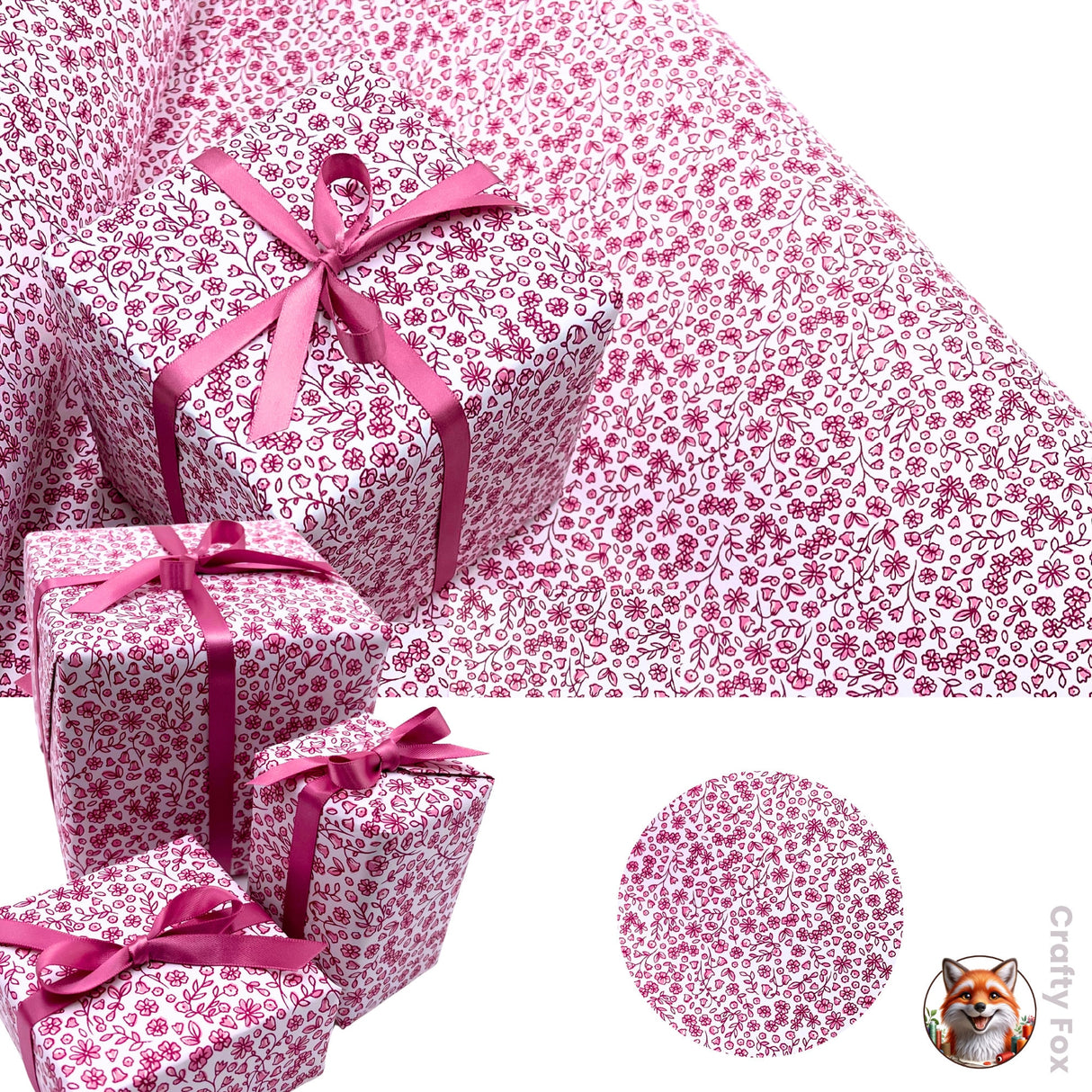 Pink Posy Floral Gift Wrapping Paper Cottagecore Valentines Gift paper - Elegant 80gsm Wrap Solutions