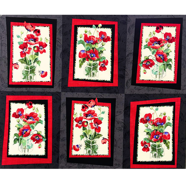 Fresh Cut Poppies Panel Fabric by Michele D' Amore | Timeless Treasures TT4723-PANEL