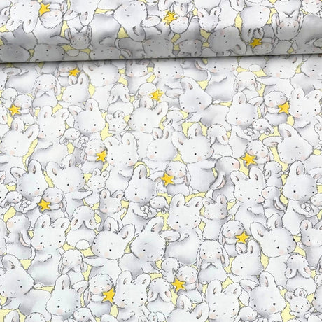 Bunnies by the bay Timeless Treasure Grey Bunnies Cotton Fabric. TT-C6492