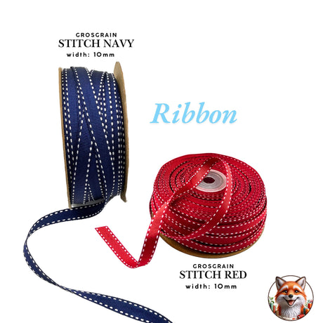 Ribbon Grosgrain, Red White Stripe double sided Red, Navy, Candy Cane Stripe, Gift wrapping, Christmas Decorations