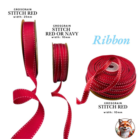 Ribbon Grosgrain, Red White Stripe double sided Red, Navy, Candy Cane Stripe, Gift wrapping, Christmas Decorations
