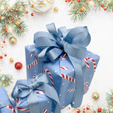 Candy Cane French Blue Gift Wrapping Paper – 80gsm, 60cm Wide | Elegant Holiday Wrapping