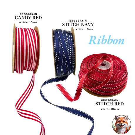 Ribbon Grosgrain, double sided Navy, Red Candy Cane Stripe, Gift wrapping, Christmas Decorations, Craft and Wrap, Bows Presents