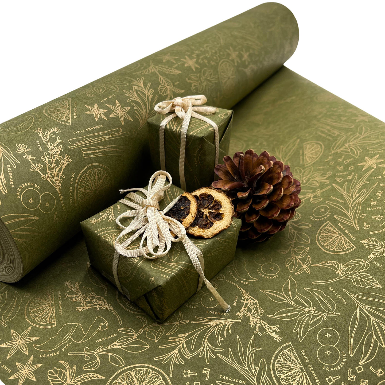 Sugar and Spice Olive Gold Gift Wrapping Paper – Festive Eco-Friendly Christmas Wrap