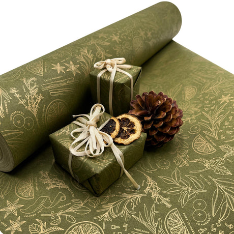 Sugar and Spice Olive Gold Gift Wrapping Paper – Festive Eco-Friendly Christmas Wrap