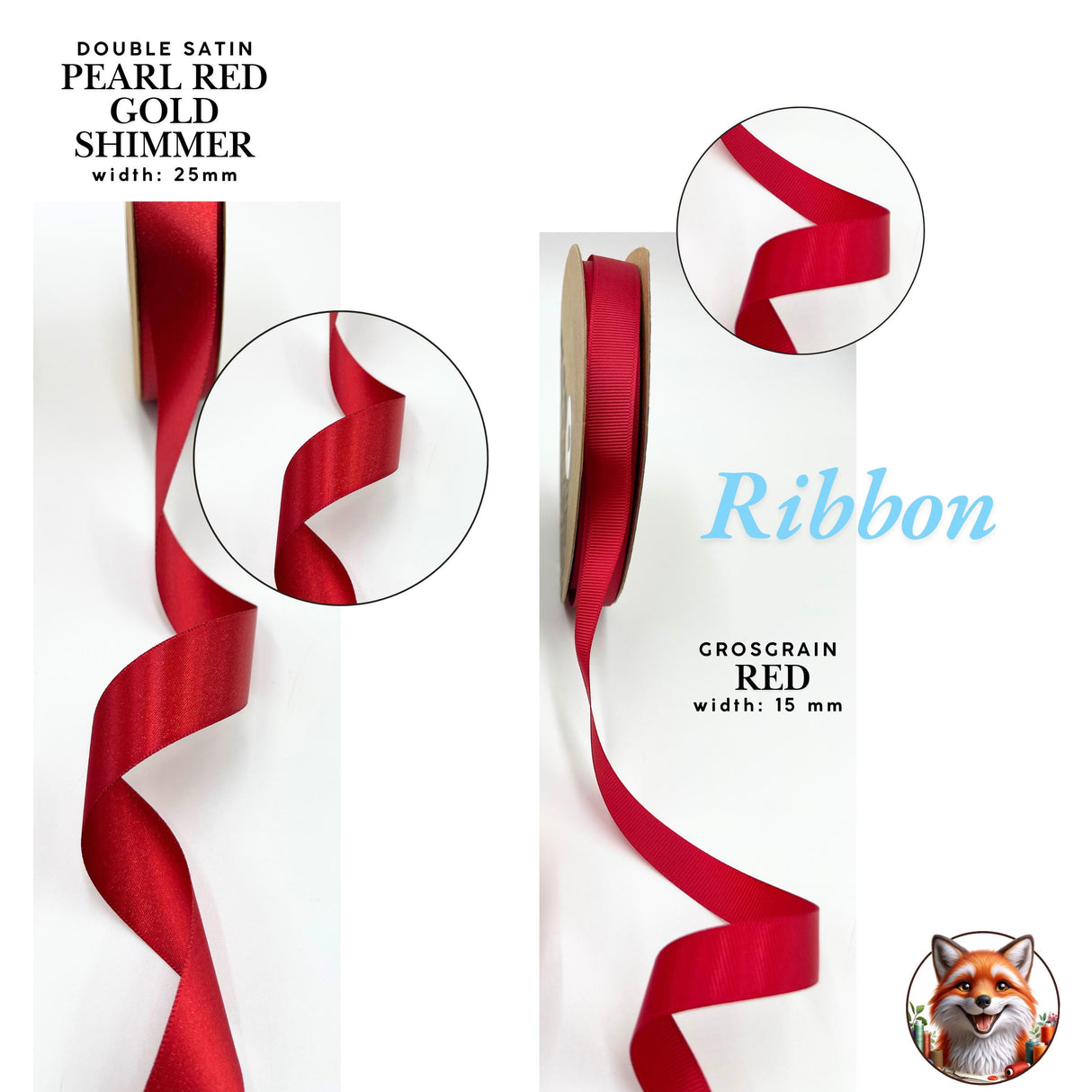 Ribbon Grosgrain Red double sided, Pearl Red Gold Shimmer, Gift wrapping, Christmas Decorations