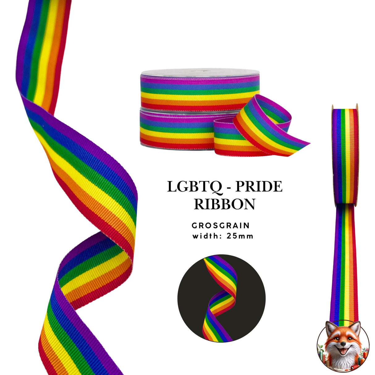 Rainbow LGBTQ Pride Grosgrain Ribbon, Gay Flag, 25mm Width