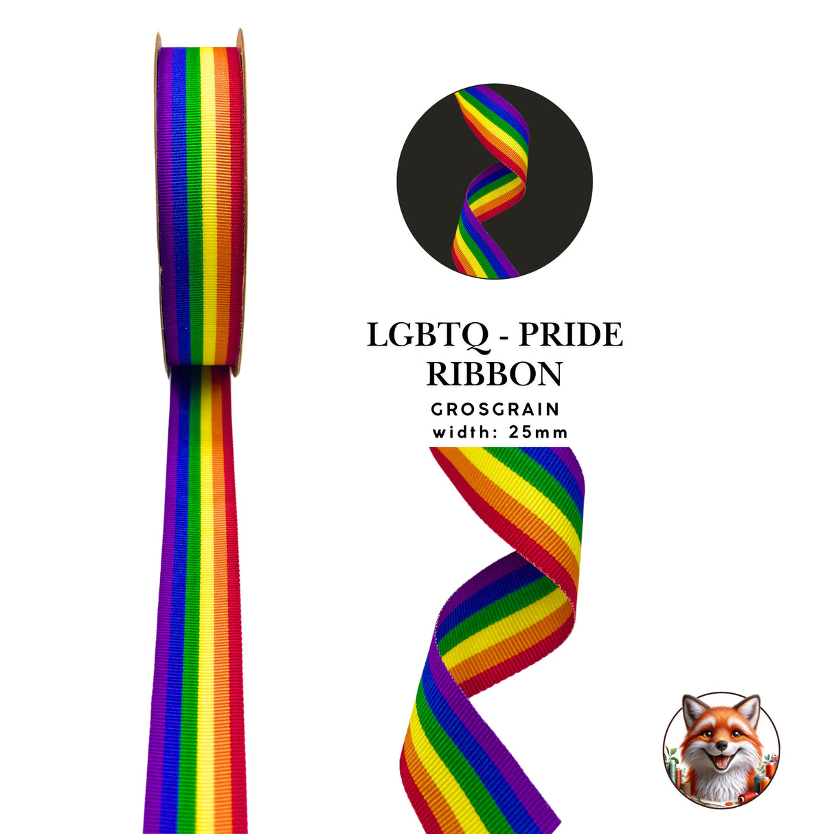 Rainbow LGBTQ Pride Grosgrain Ribbon, Gay Flag, 25mm Width
