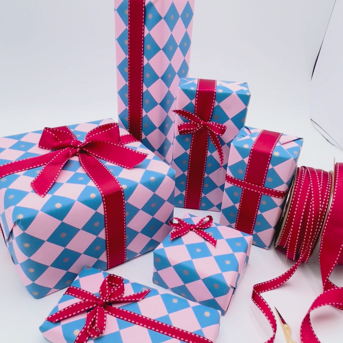Checkerboard Gift Wrapping Paper – Electric Blue & Pink